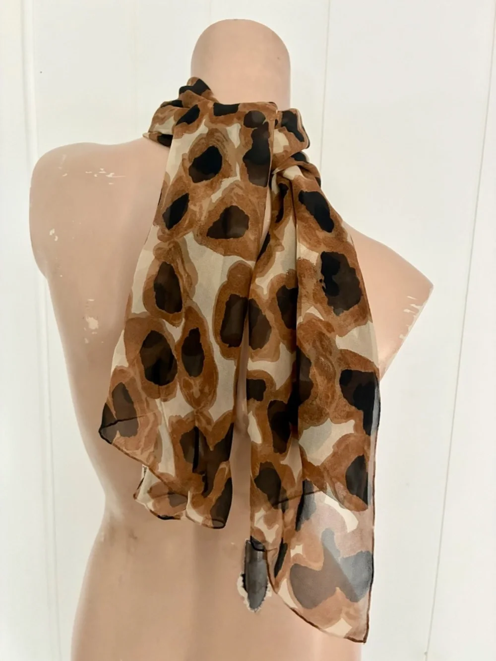 1960s Animal Print Silk Chiffon Scarf Long Rectangle